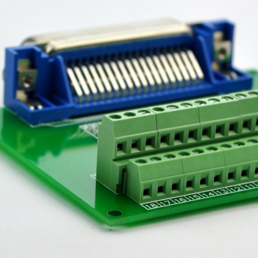 CZH-LABS 36-Pin 0.085" Centronics Male Ribbon Connector Screw Terminal Block Breakout Board.