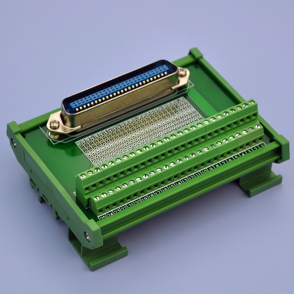 CZH-LABS DIN Rail Mount 50-Pin 0.085" Centronics Male Ribbon Connector Interface Module, Screw Terminal Block Breakout Board