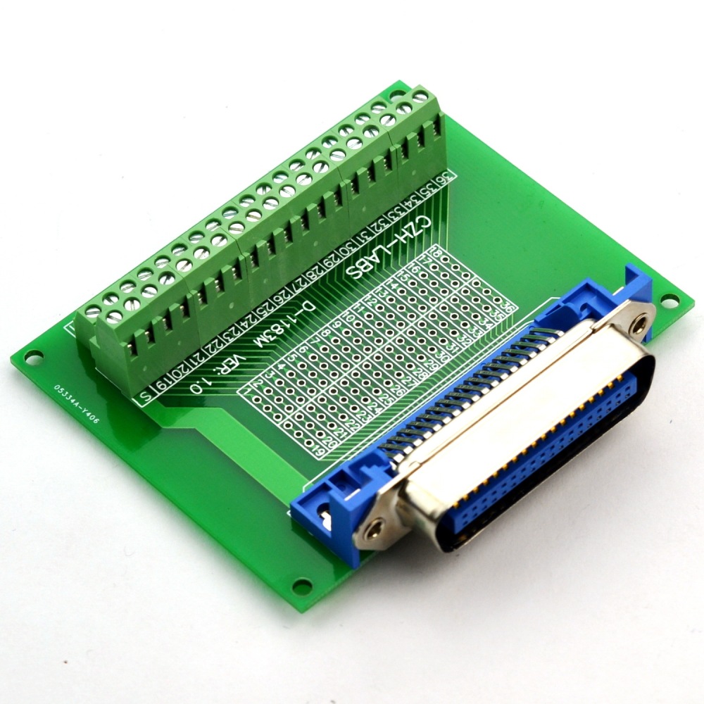 CZH-LABS 36-Pin 0.085" Centronics Male Ribbon Connector Screw Terminal Block Breakout Board.