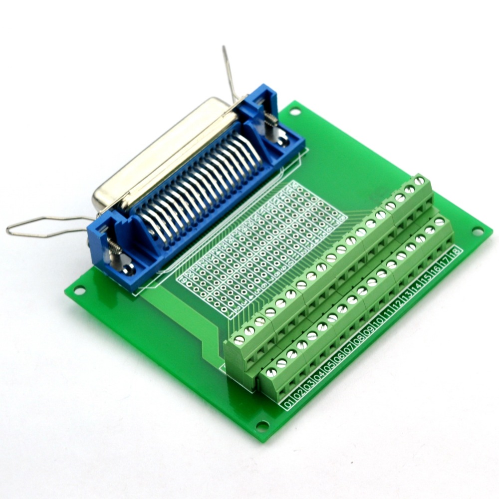 CZH-LABS 36-Pin 0.085" Centronics Female Ribbon Connector Screw Terminal Block Breakout Board.