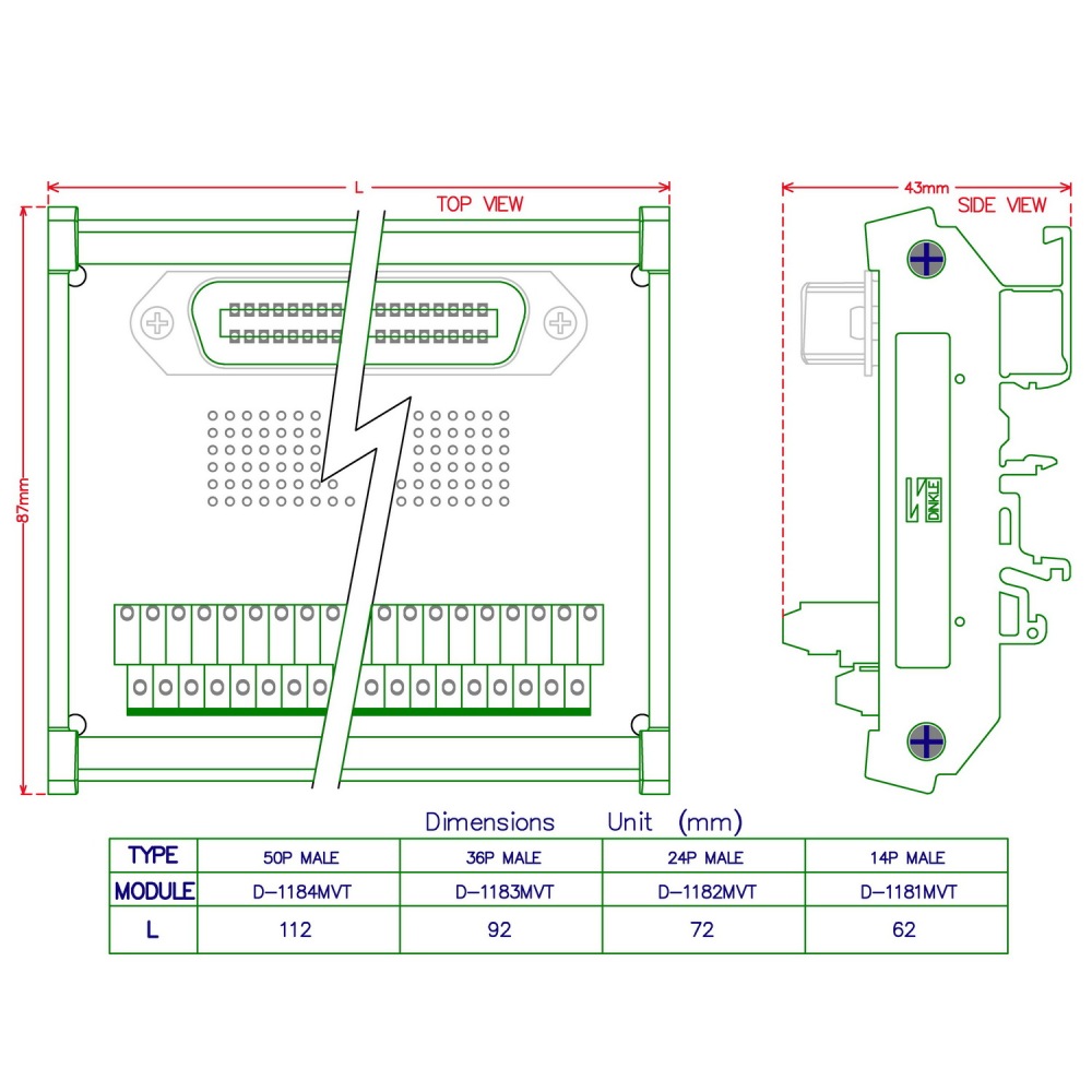 CZH-LABS DIN Rail Mount 50-Pin 0.085" Centronics Male Ribbon Connector Interface Module, Screw Terminal Block Breakout Board