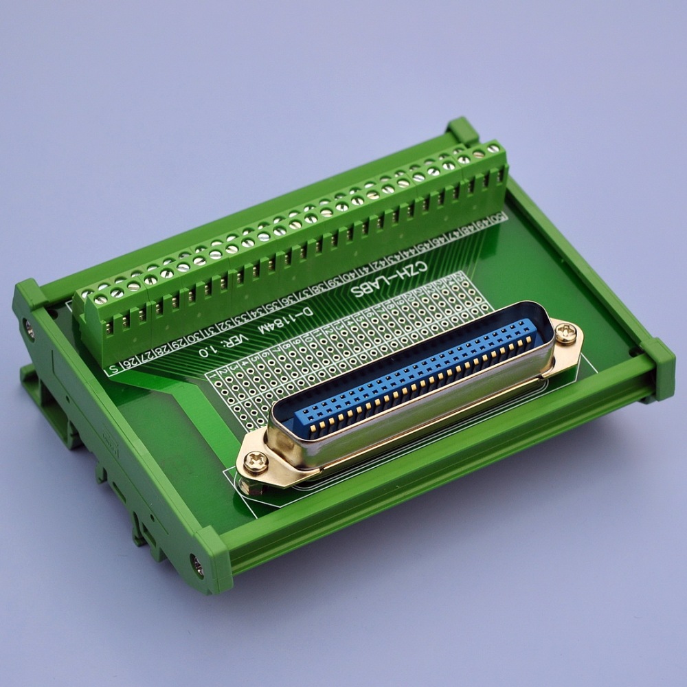 CZH-LABS DIN Rail Mount 50-Pin 0.085" Centronics Male Ribbon Connector Interface Module, Screw Terminal Block Breakout Board