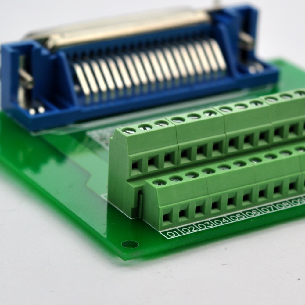 CZH-LABS 36-Pin 0.085" Centronics Female Ribbon Connector Screw Terminal Block Breakout Board.