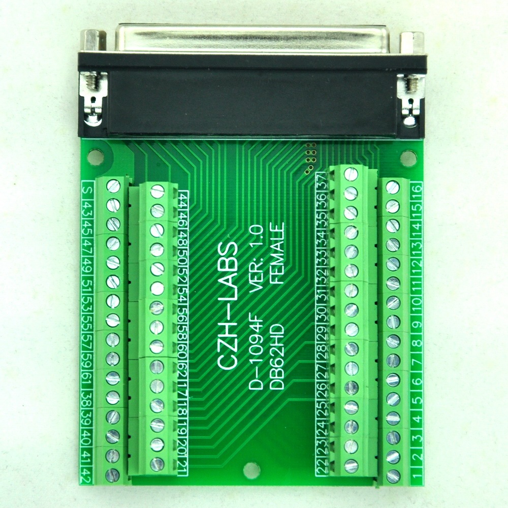 CZH-LABS Slim Right Angle D'SUB DB62HD Female Header Breakout Board Module, D-SUB.