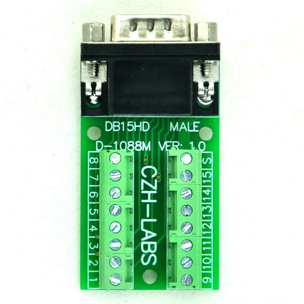 CZH-LABS Slim Right Angle D'SUB DB15HD Male Header Breakout Board Module, D-SUB.