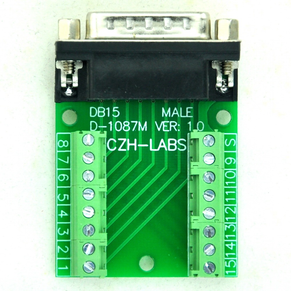 CZH-LABS Slim Right Angle D'SUB DB15 Male Header Breakout Board Module, D-SUB.