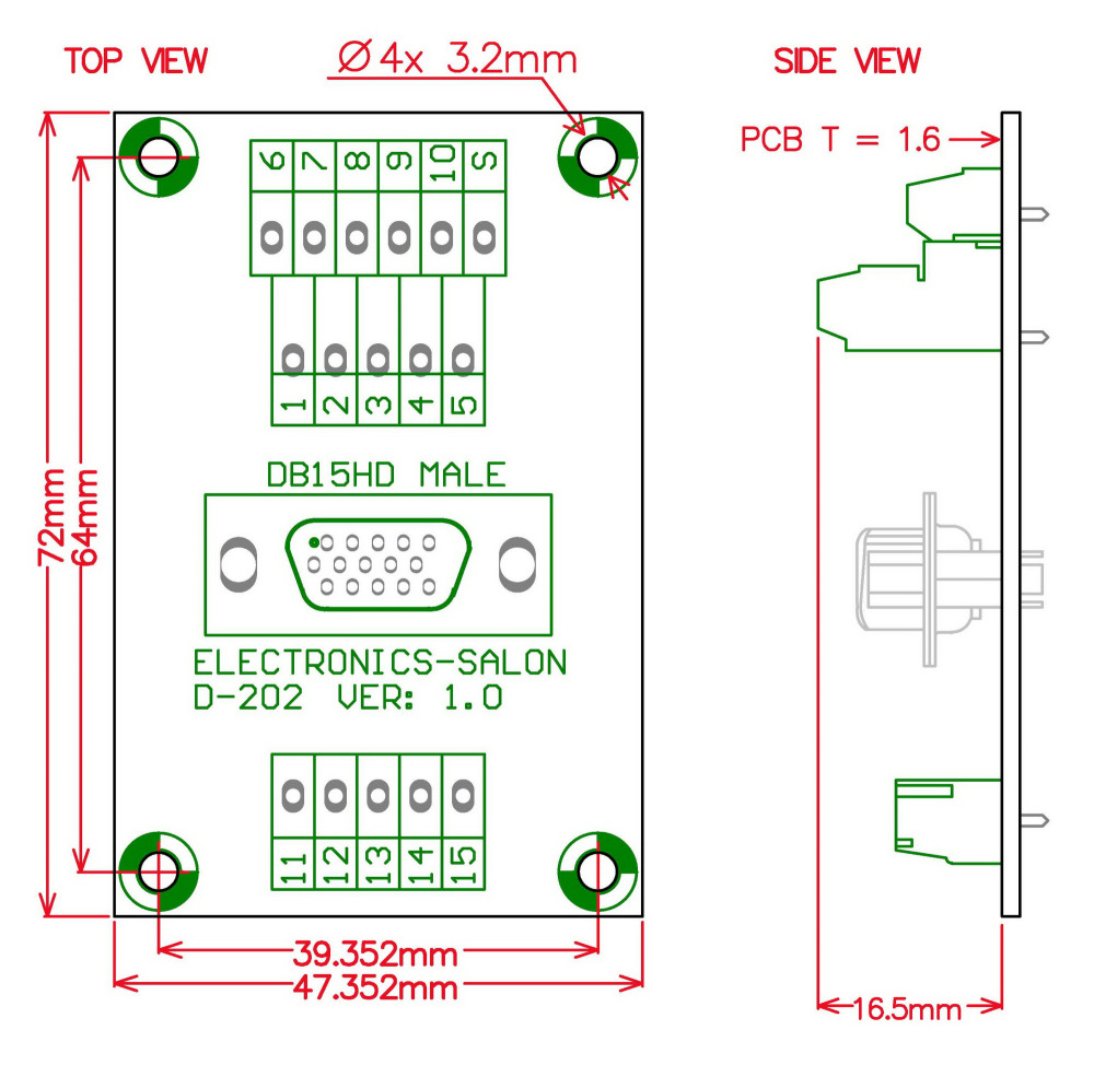 ELECTRONICS-SALON D-SUB DB15HD Male Header Breakout Board, DSUB.