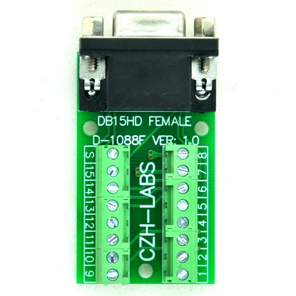 CZH-LABS Slim Right Angle D'SUB DB15HD Female Header Breakout Board Module, D-SUB.