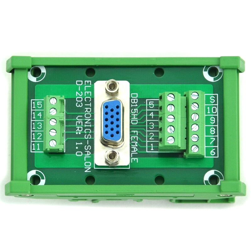ELECTRONICS-SALON DIN Rail Mount D-SUB DB15HD Female Header Interface Module, DSUB Breakout Board.