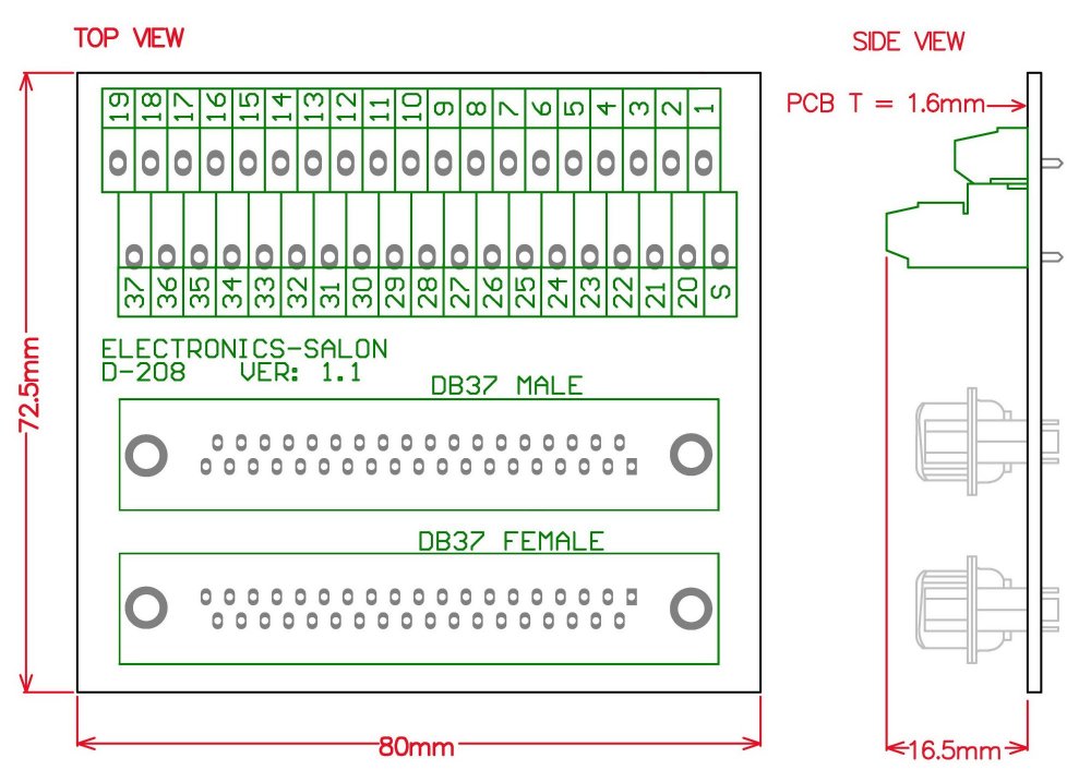 ELECTRONICS-SALON D-SUB DB37 Male/Female Header Breakout Board, DSUB.