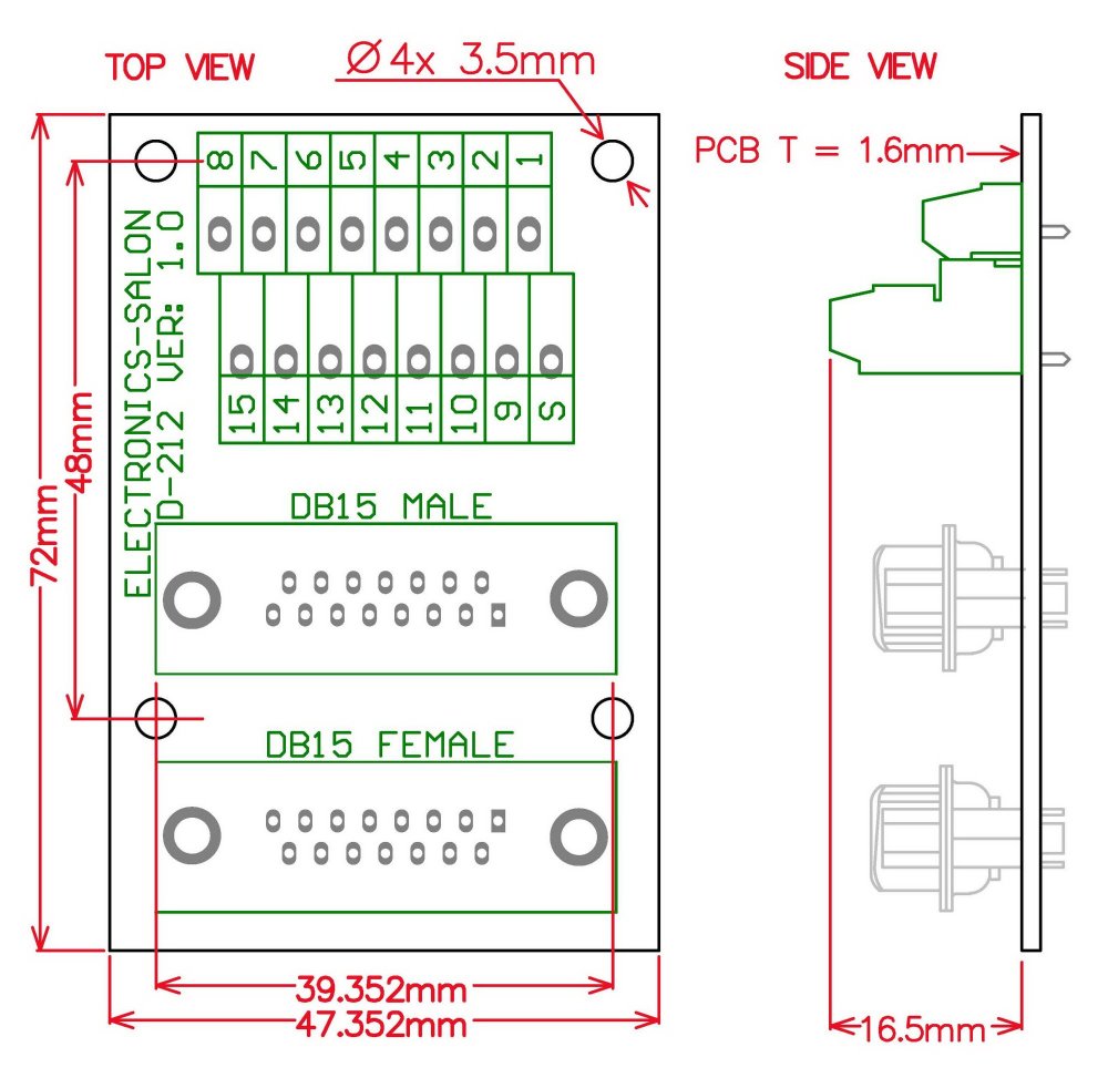 ELECTRONICS-SALON DIN Rail Mount D-SUB DB15 Male/Female Header Interface Module, DSUB Breakout Board.