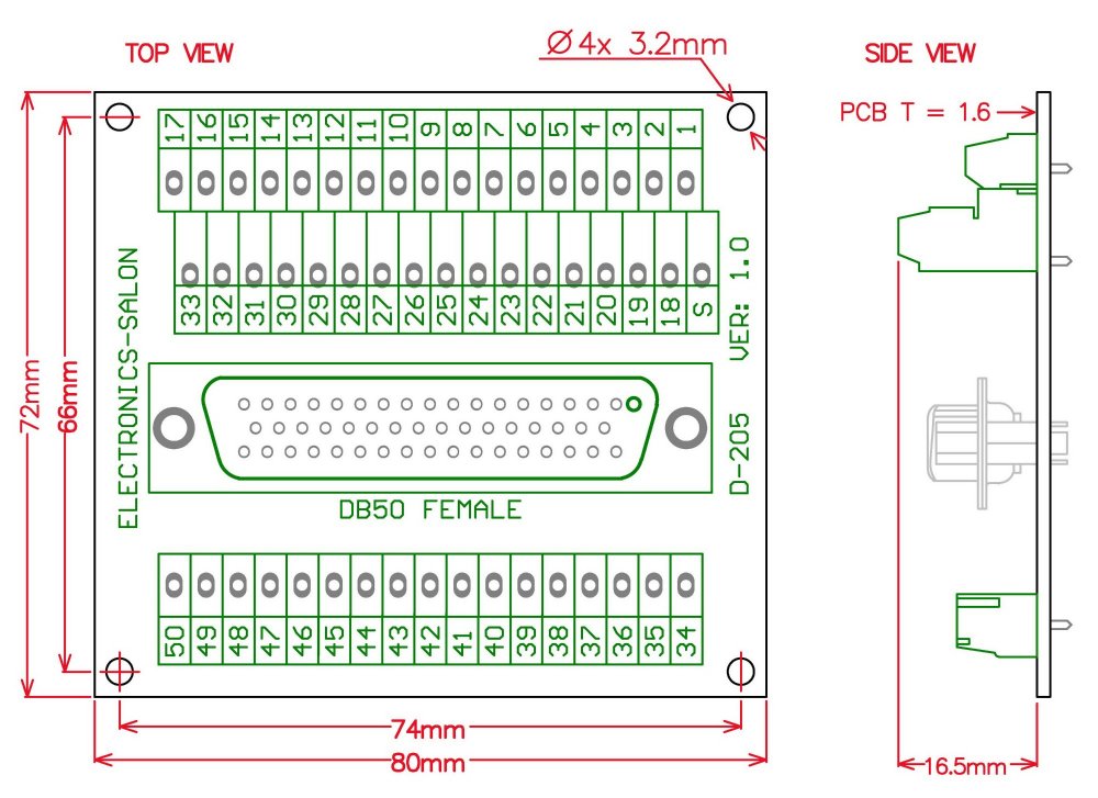 ELECTRONICS-SALON DIN Rail Mount D-SUB DB50 Female Header Interface Module, DSUB Breakout Board.