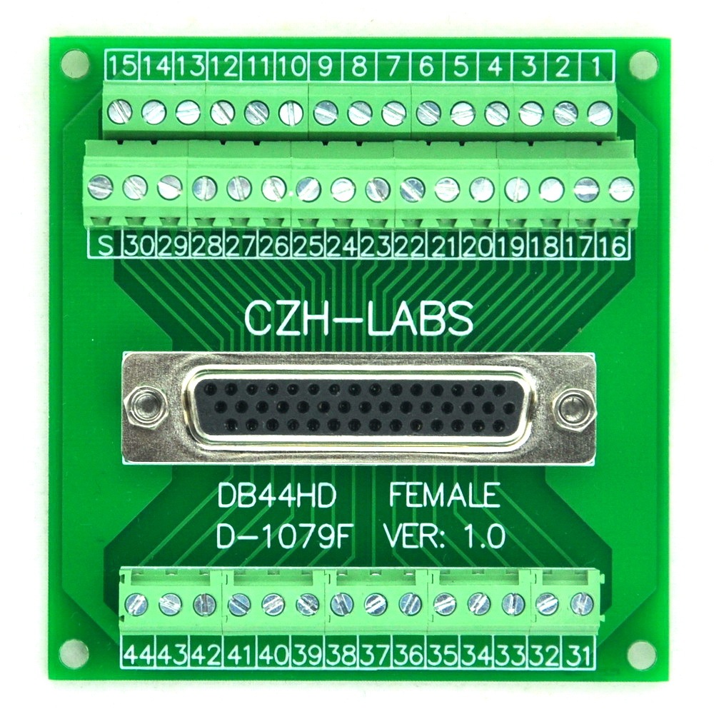CZH-LABS DIN Rail Mount D-SUB DB44HD Female Header Interface Module, DSUB Breakout Board.