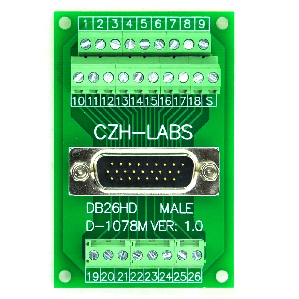 CZH-LABS DIN Rail Mount D-SUB DB26HD Male Header Interface Module, DSUB Breakout Board.