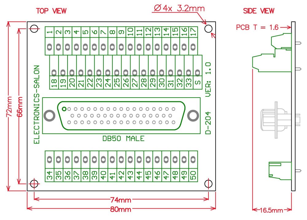ELECTRONICS-SALON D-SUB DB50 Male Header Breakout Board, DSUB.