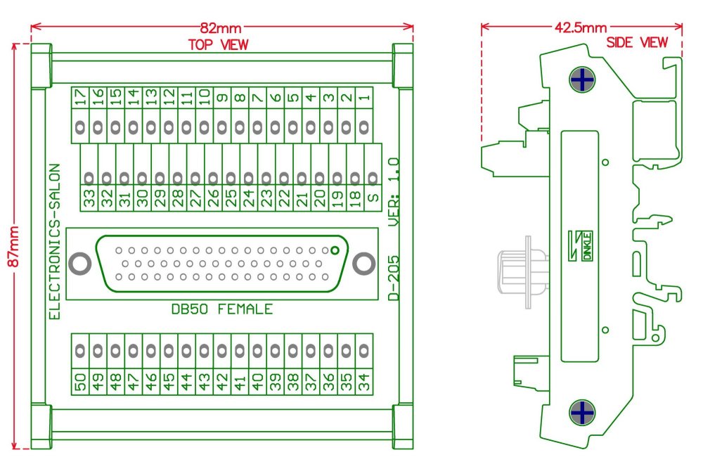 ELECTRONICS-SALON DIN Rail Mount D-SUB DB50 Female Header Interface Module, DSUB Breakout Board.