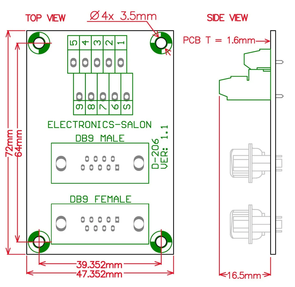 ELECTRONICS-SALON DIN Rail Mount D-SUB DB9 Male/Female Header Interface ...