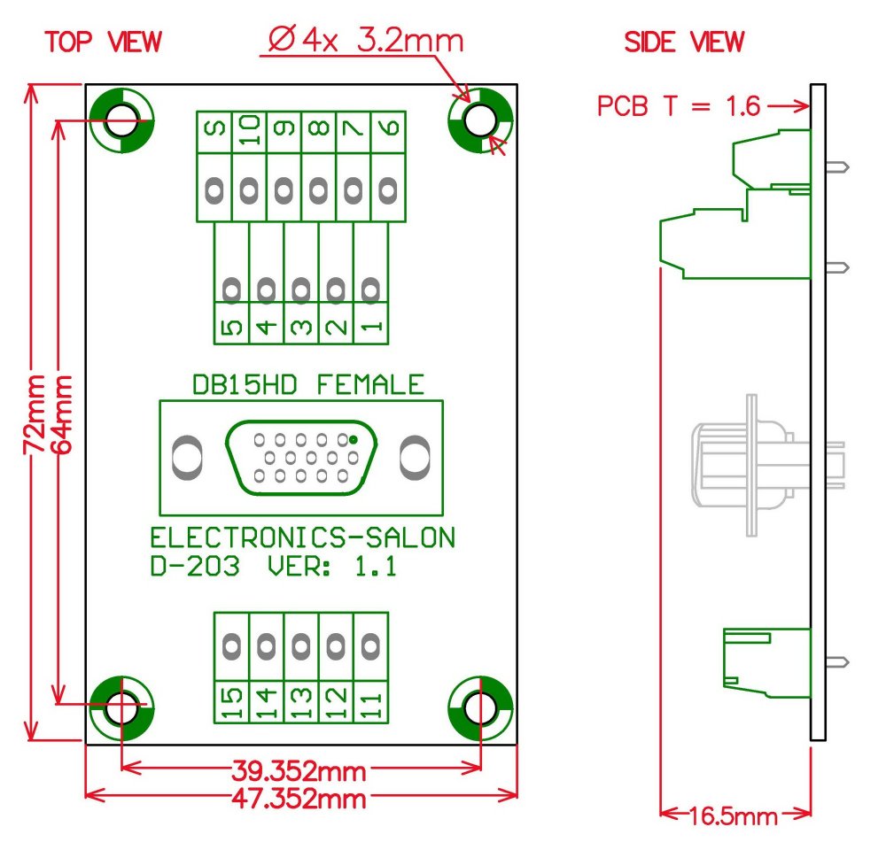 ELECTRONICS-SALON DIN Rail Mount D-SUB DB15HD Female Header Interface Module, DSUB Breakout Board.