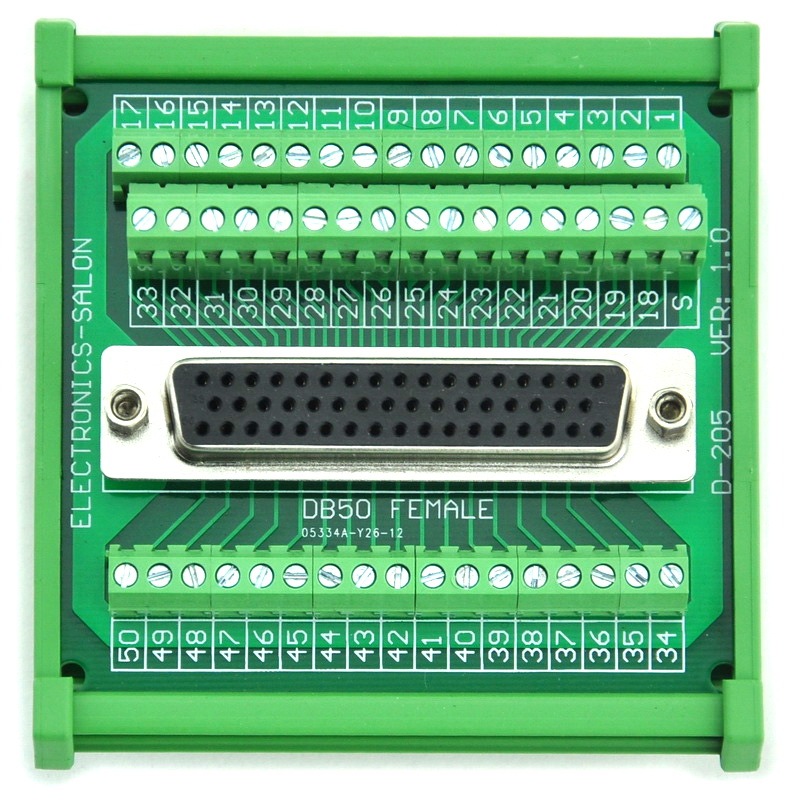 ELECTRONICS-SALON DIN Rail Mount D-SUB DB50 Female Header Interface Module, DSUB Breakout Board.