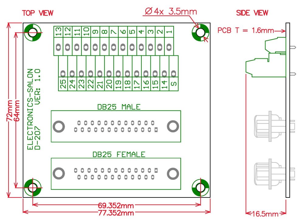 ELECTRONICS-SALON D-SUB DB25 Male/Female Header Breakout Board, DSUB.