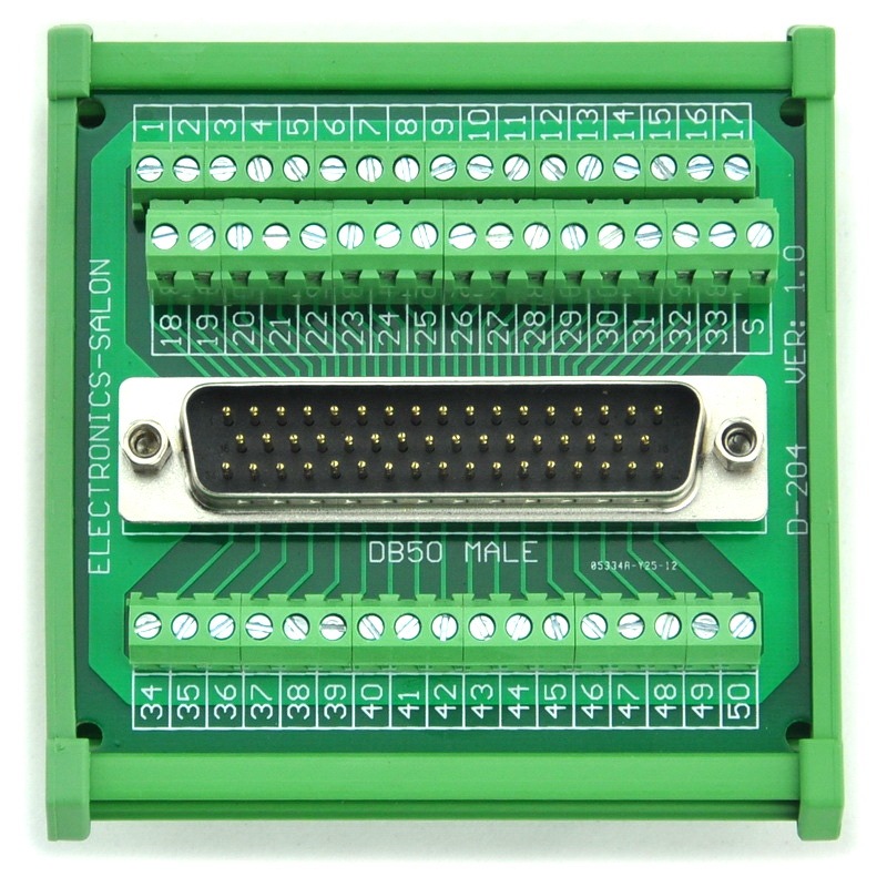 ELECTRONICS-SALON DIN Rail Mount D-SUB DB50 Male Header Interface Module, DSUB Breakout Board.