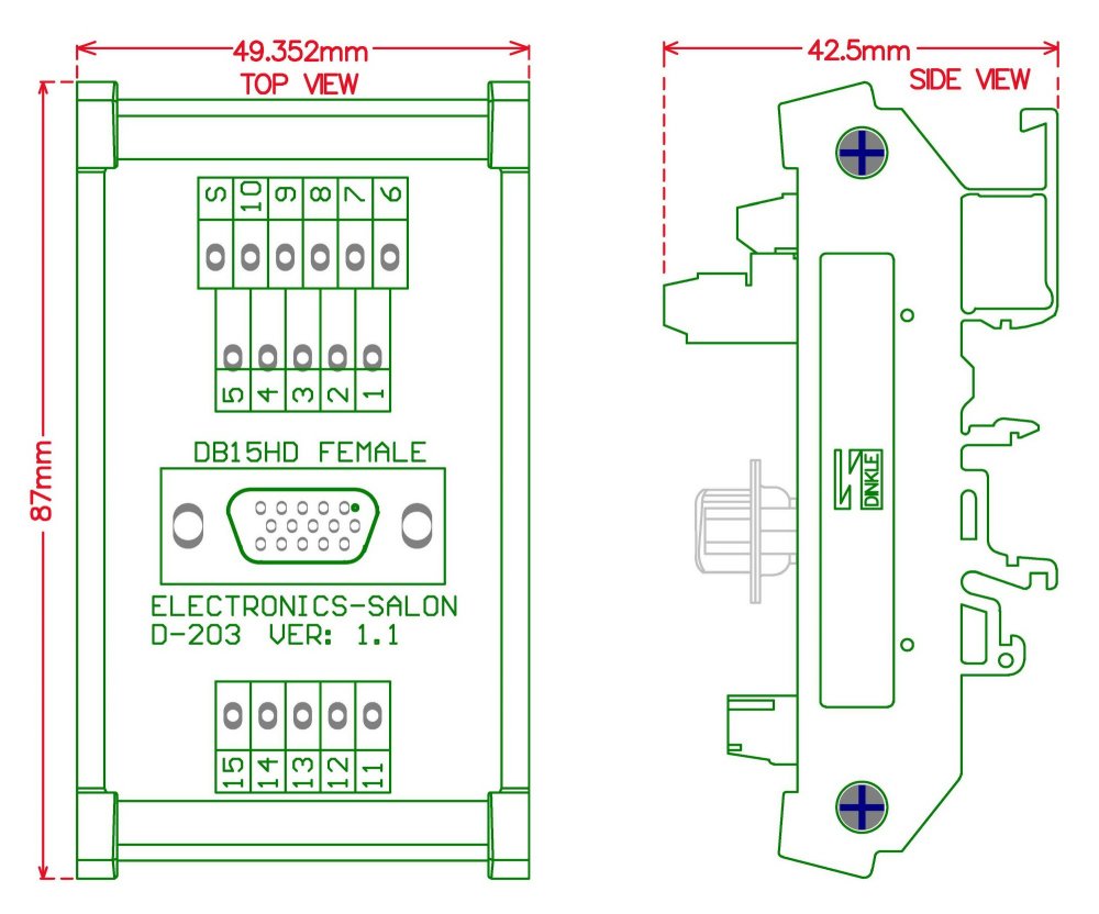 ELECTRONICS-SALON DIN Rail Mount D-SUB DB15HD Female Header Interface Module, DSUB Breakout Board.