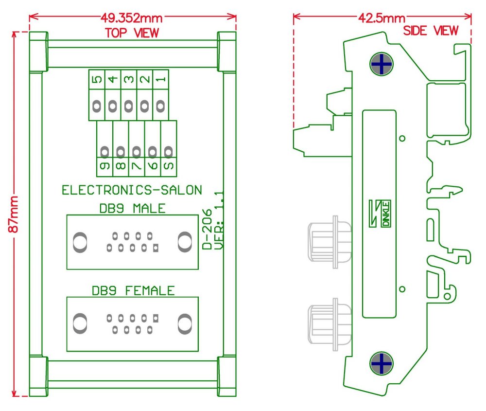 ELECTRONICS-SALON DIN Rail Mount D-SUB DB9 Male/Female Header Interface Module, DSUB Breakout Board.