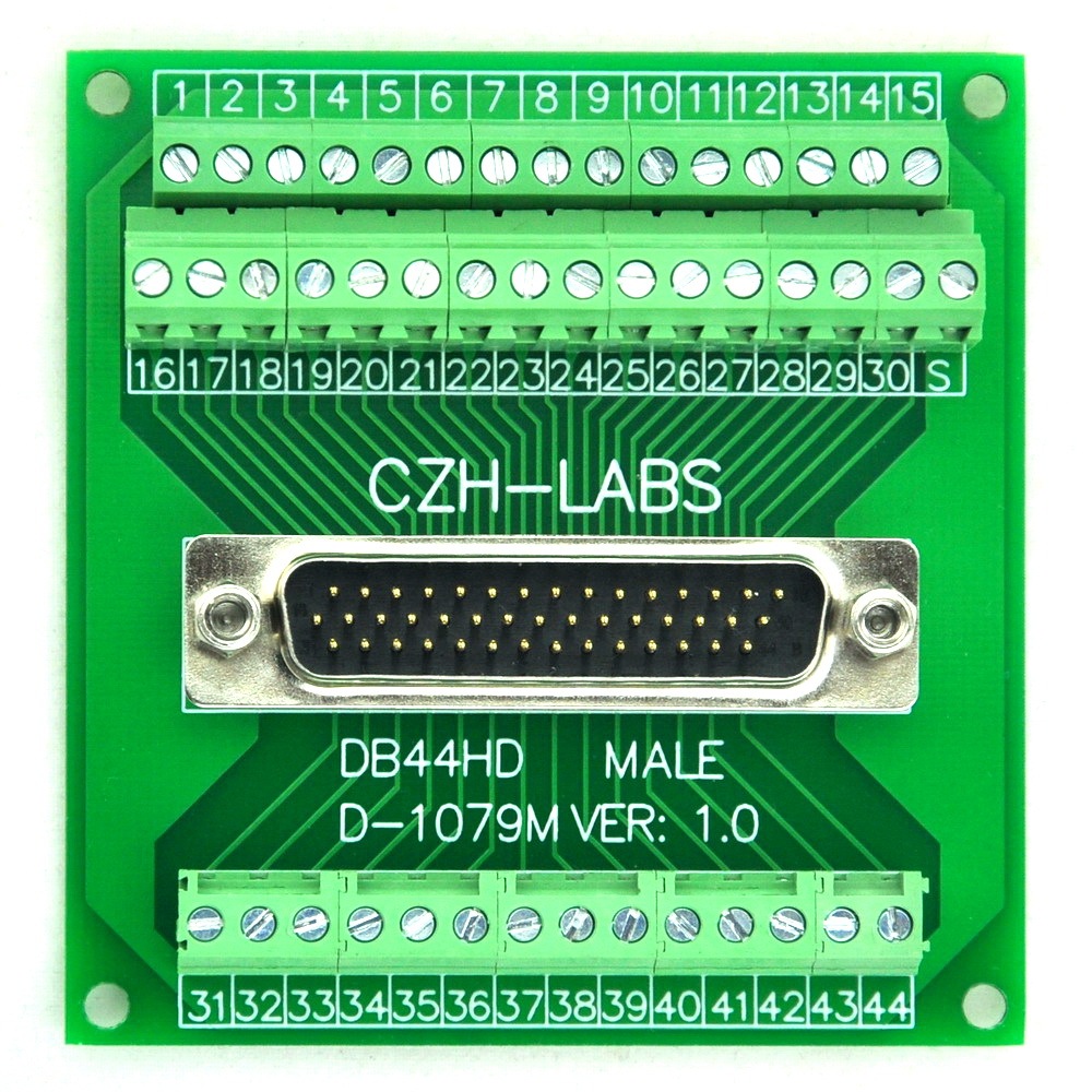 CZH-LABS DIN Rail Mount D-SUB DB44HD Male Header Interface Module, DSUB Breakout Board.