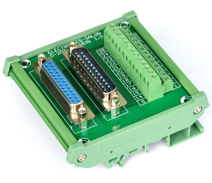ELECTRONICS-SALON DIN Rail Mount D-SUB DB25 Male/Female Header Interface Module, DSUB Breakout Board.