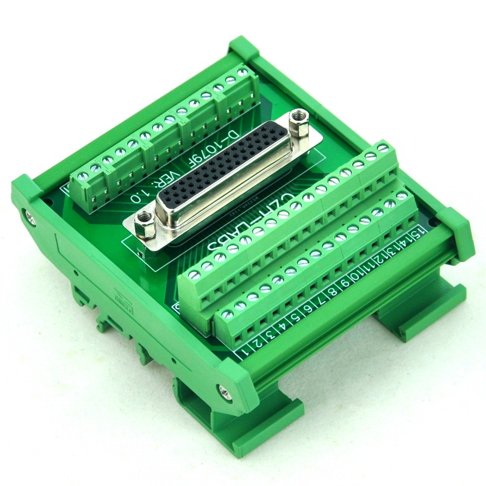 CZH-LABS DIN Rail Mount D-SUB DB44HD Female Header Interface Module, DSUB Breakout Board.