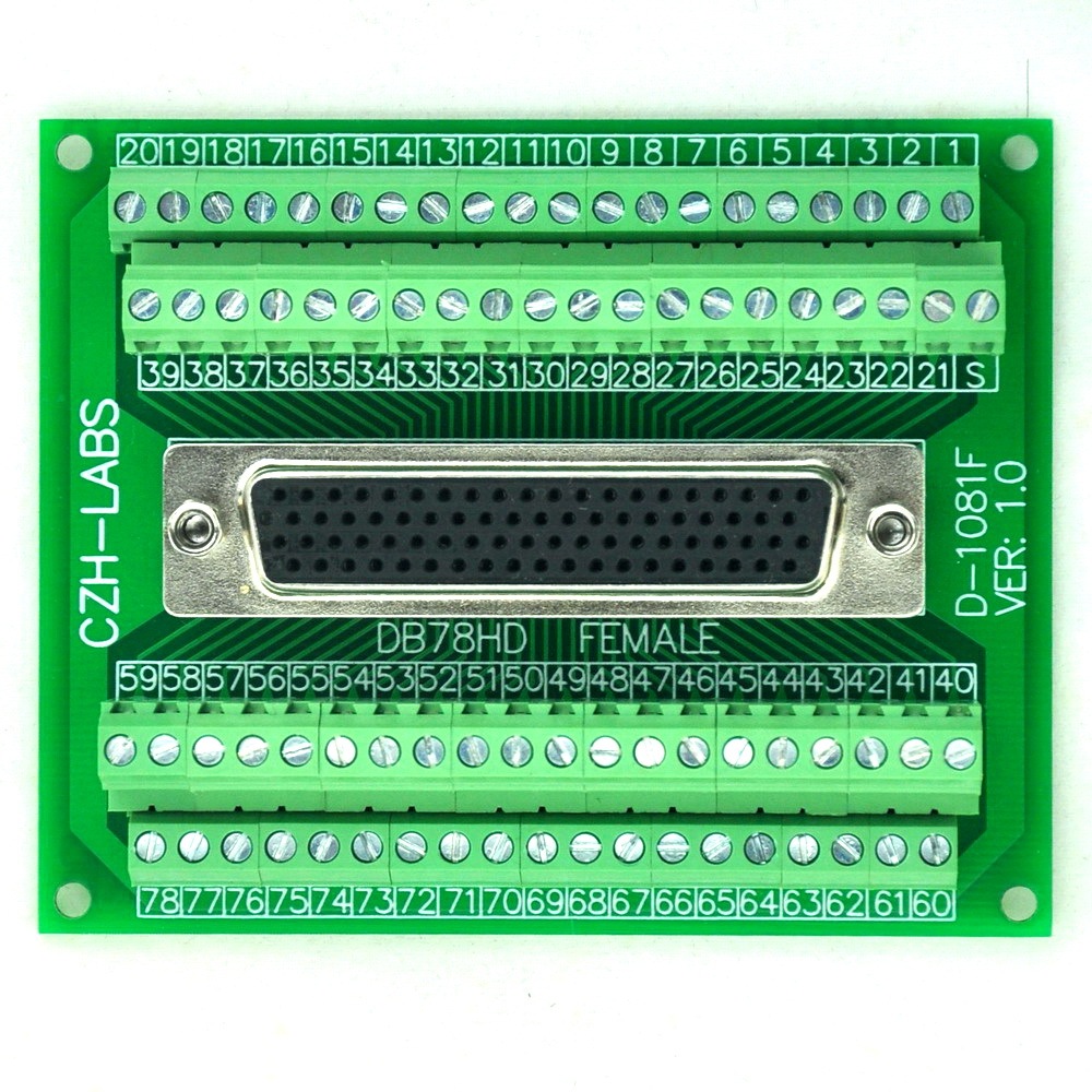 CZH-LABS DIN Rail Mount D-SUB DB78HD Female Header Interface Module, DSUB Breakout Board.