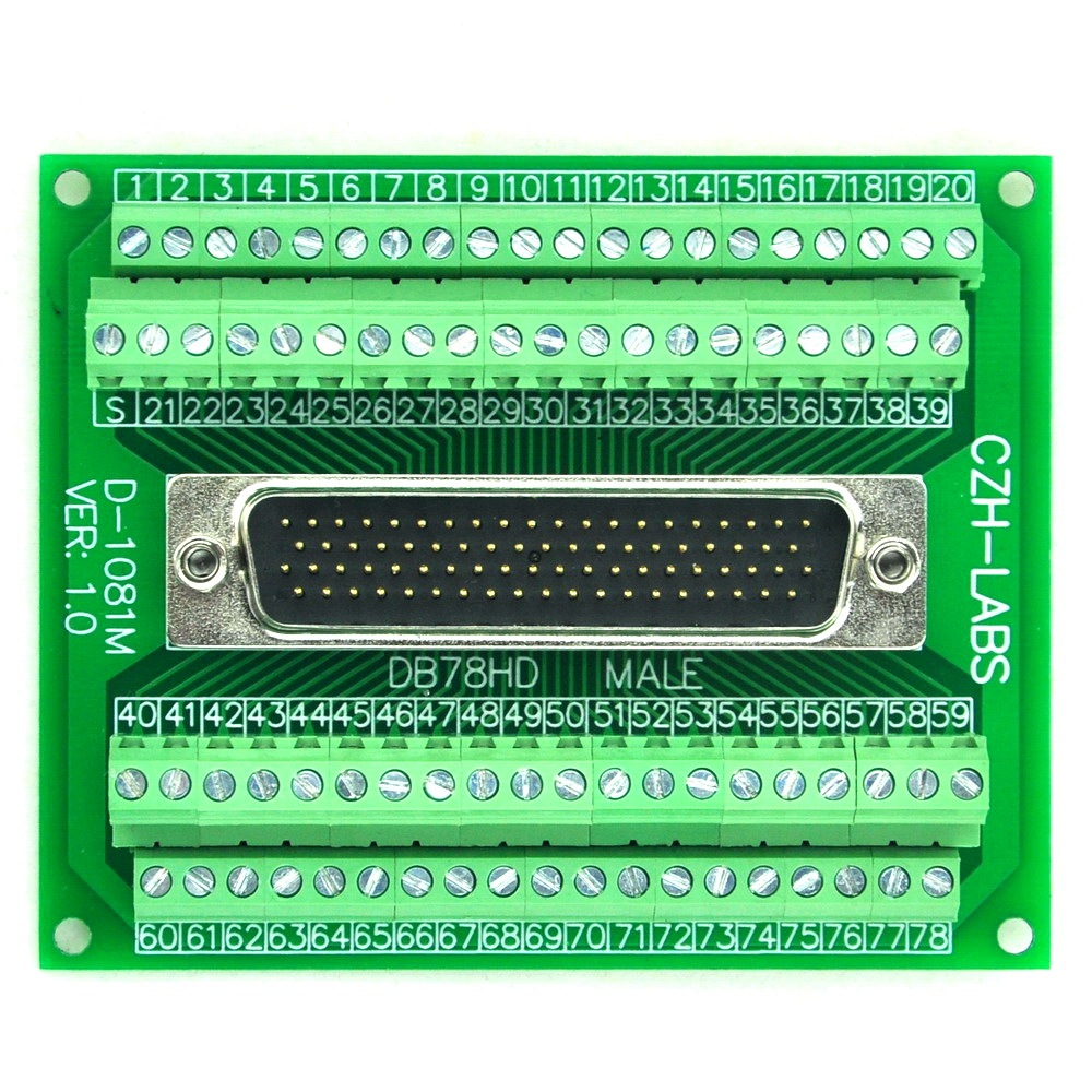 CZH-LABS DIN Rail Mount D-SUB DB78HD Male Header Interface Module, DSUB Breakout Board.