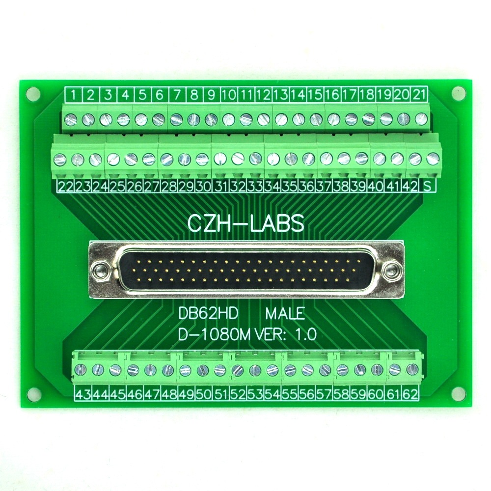 CZH-LABS DIN Rail Mount D-SUB DB62HD Male Header Interface Module, DSUB Breakout Board.