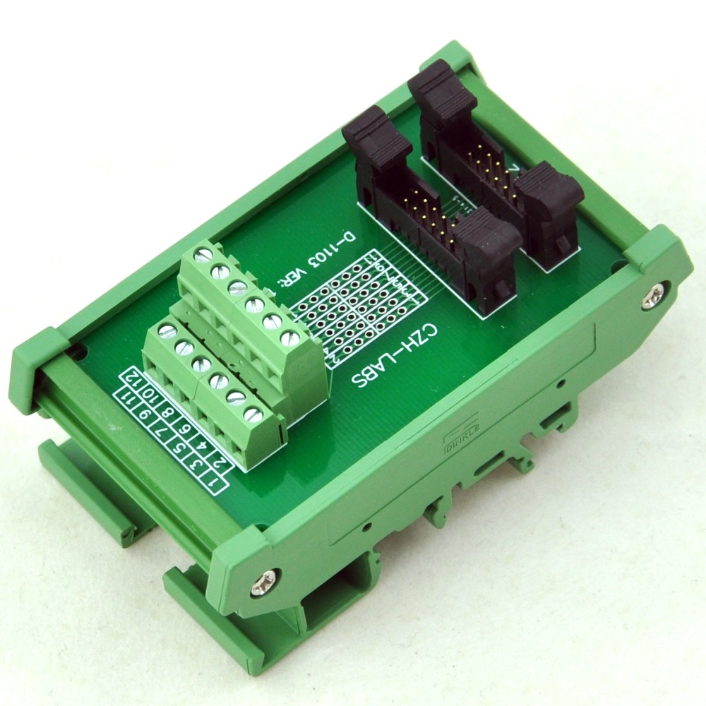 CZH-LABS DIN Rail Mount Dual IDC-12 Pitch 2.0mm Male Header Interface Module, Breakout Board.