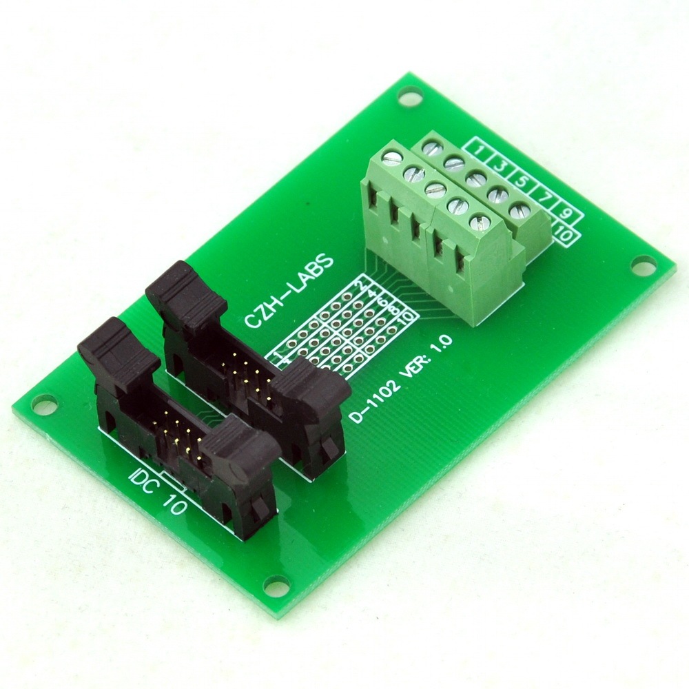 CZH-LABS Dual IDC-10 Pitch 2.0mm Male Header Terminal Block Breakout Board.