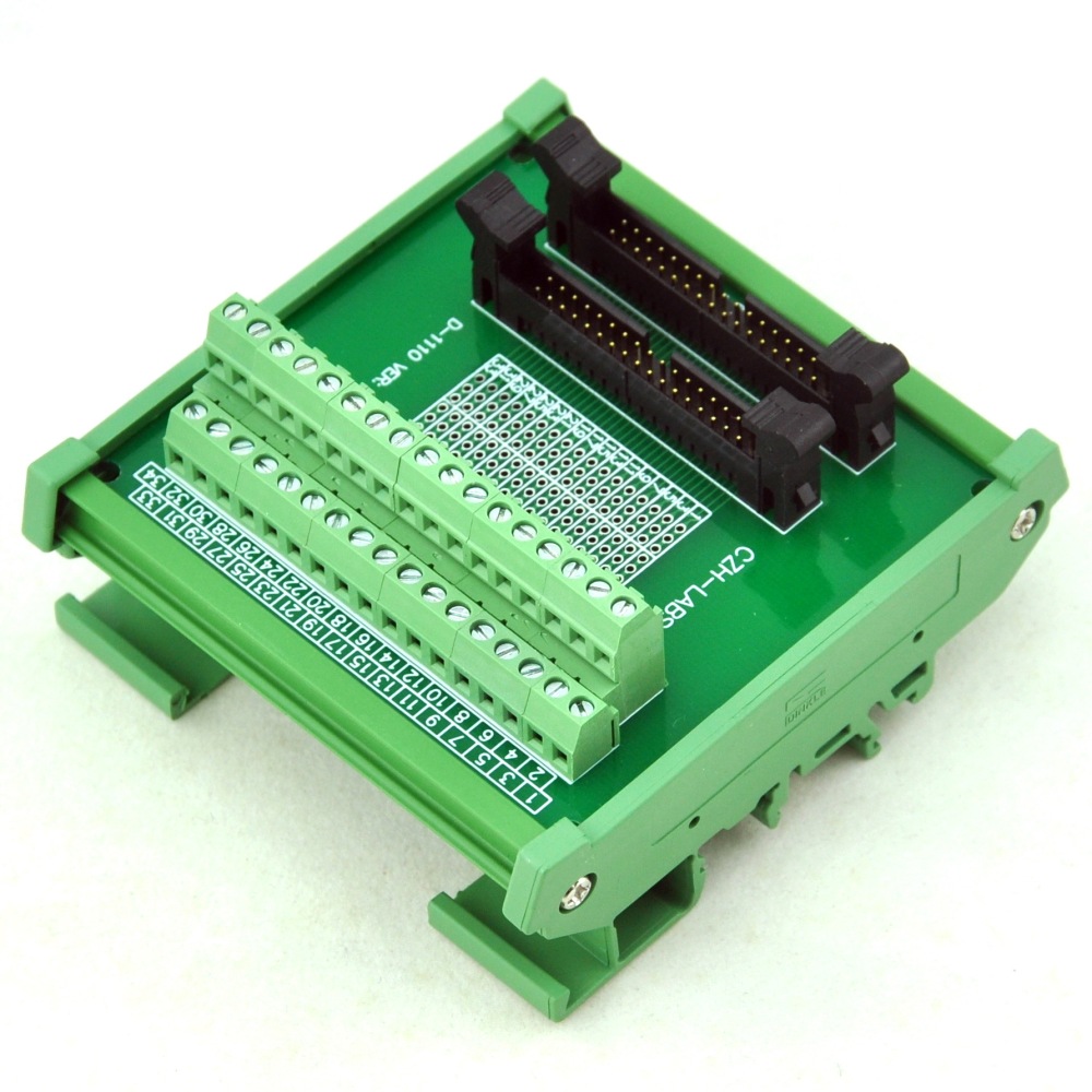 CZH-LABS DIN Rail Mount Dual IDC-34 Pitch 2.0mm Male Header Interface Module, Breakout Board.