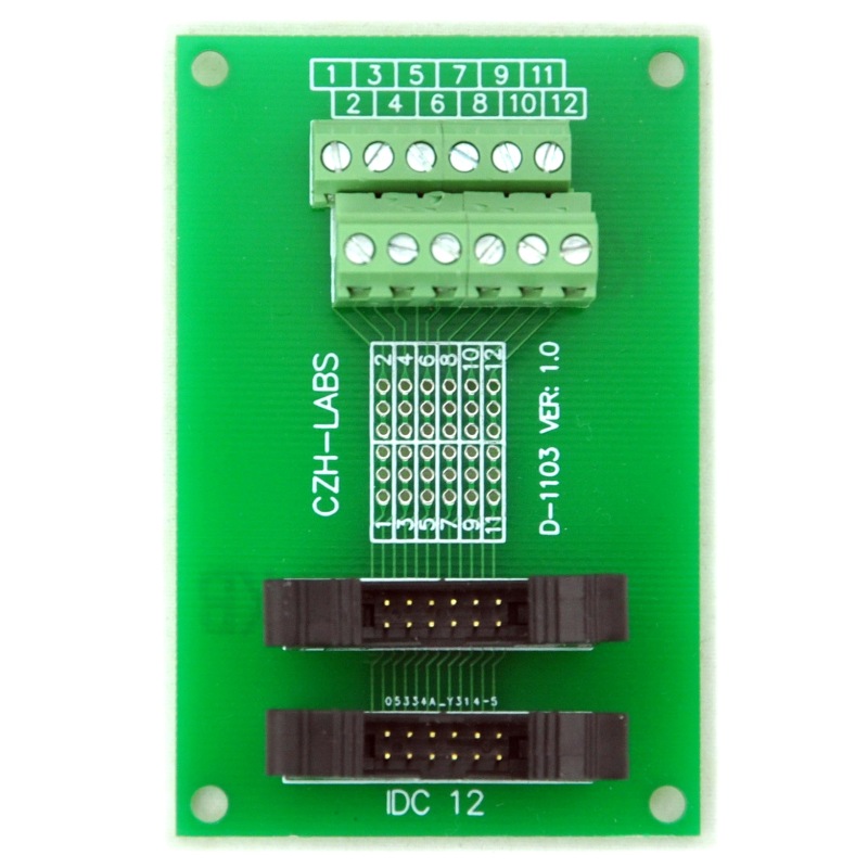 CZH-LABS Dual IDC-12 Pitch 2.0mm Male Header Terminal Block Breakout Board.