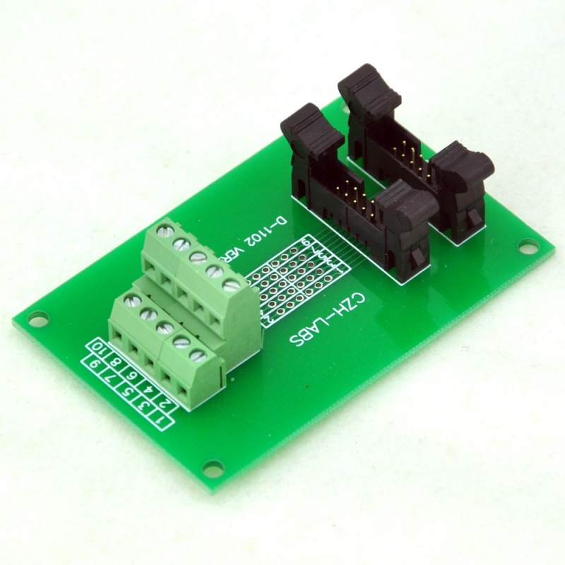 CZH-LABS Dual IDC-10 Pitch 2.0mm Male Header Terminal Block Breakout Board.