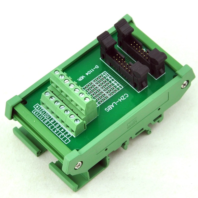 CZH-LABS DIN Rail Mount Dual IDC-14 Pitch 2.0mm Male Header Interface Module, Breakout Board.