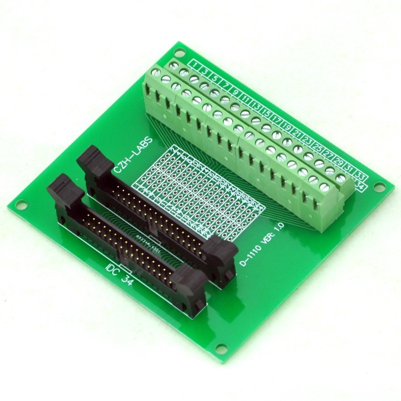 CZH-LABS Dual IDC-34 Pitch 2.0mm Male Header Terminal Block Breakout Board.