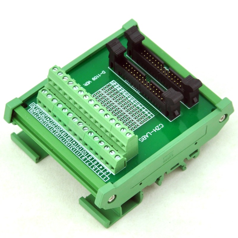 CZH-LABS DIN Rail Mount Dual IDC-30 Pitch 2.0mm Male Header Interface Module, Breakout Board.