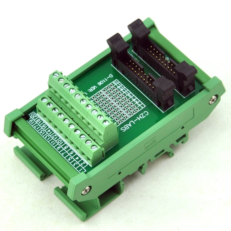 CZH-LABS DIN Rail Mount Dual IDC-20 Pitch 2.0mm Male Header Interface Module, Breakout Board.