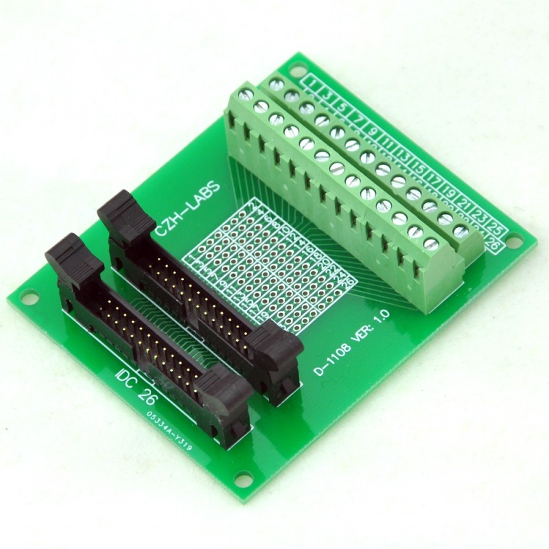 CZH-LABS Dual IDC-26 Pitch 2.0mm Male Header Terminal Block Breakout Board.