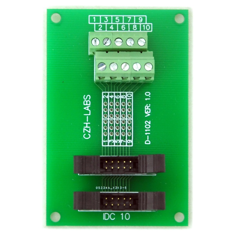 CZH-LABS Dual IDC-10 Pitch 2.0mm Male Header Terminal Block Breakout Board.