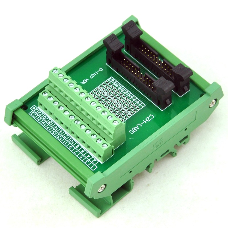 CZH-LABS DIN Rail Mount Dual IDC-24 Pitch 2.0mm Male Header Interface Module, Breakout Board.