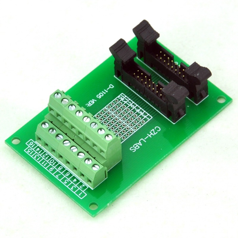 CZH-LABS Dual IDC-16 Pitch 2.0mm Male Header Terminal Block Breakout Board.