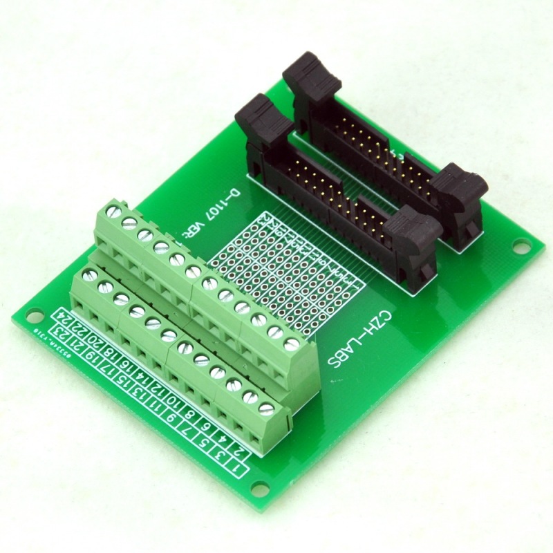 CZH-LABS Dual IDC-24 Pitch 2.0mm Male Header Terminal Block Breakout Board.