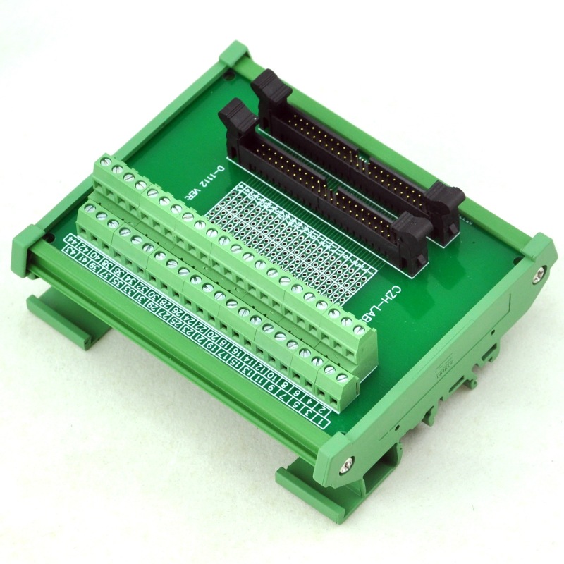 CZH-LABS DIN Rail Mount Dual IDC-44 Pitch 2.0mm Male Header Interface Module, Breakout Board.