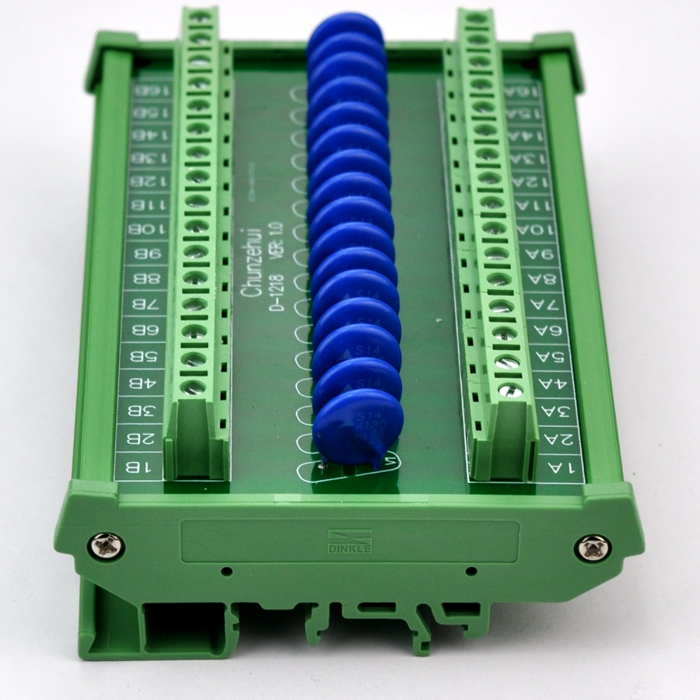 Chunzehui 16 Channels Individual DIN Rail Mount 60V SIOV Metal Oxide Varistor Interface Module, Surge Suppressor Protection SPD Board.