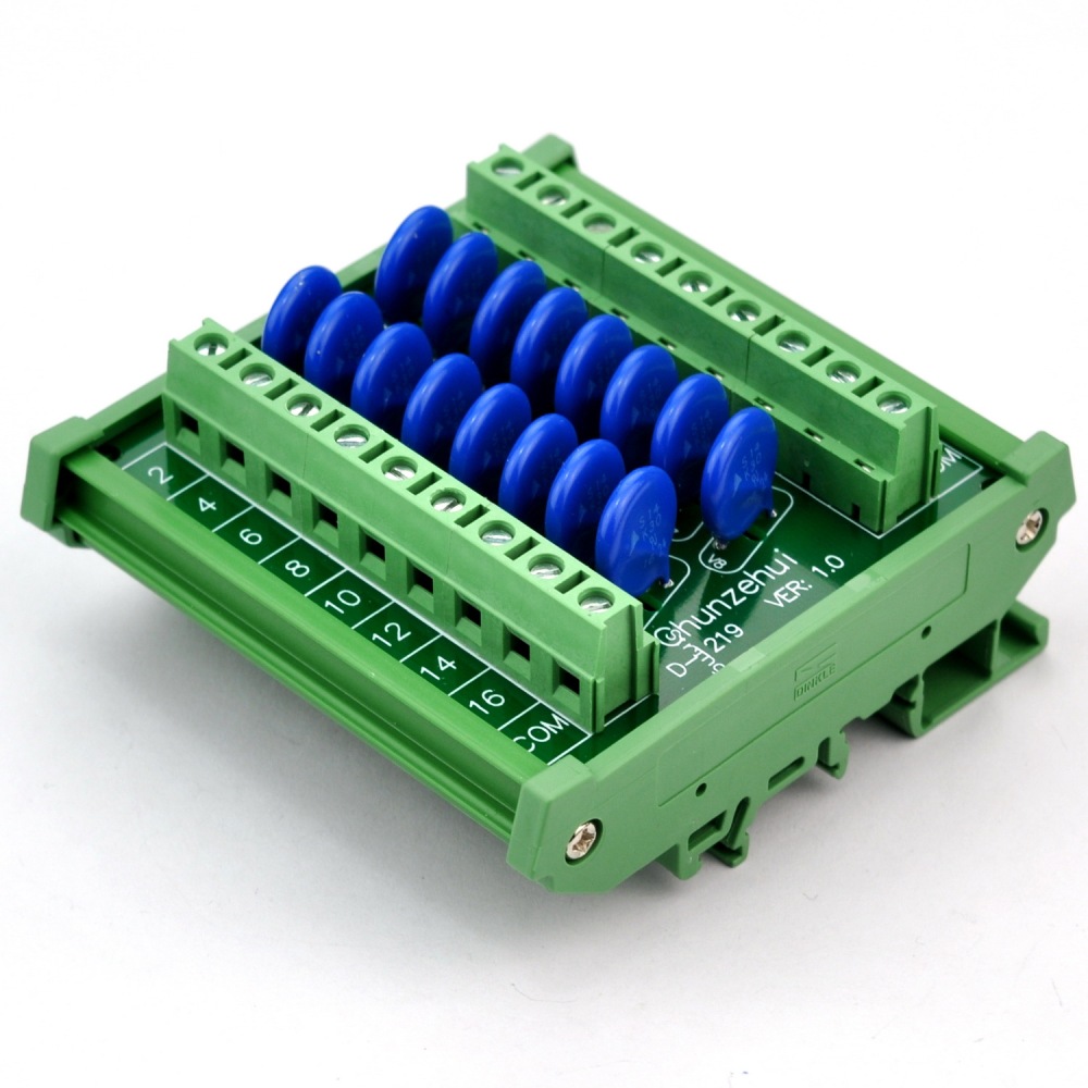 Chunzehui 16 Channels Common DIN Rail Mount 60V SIOV Metal Oxide Varistor Interface Module, Surge Suppressor Protection SPD Board.